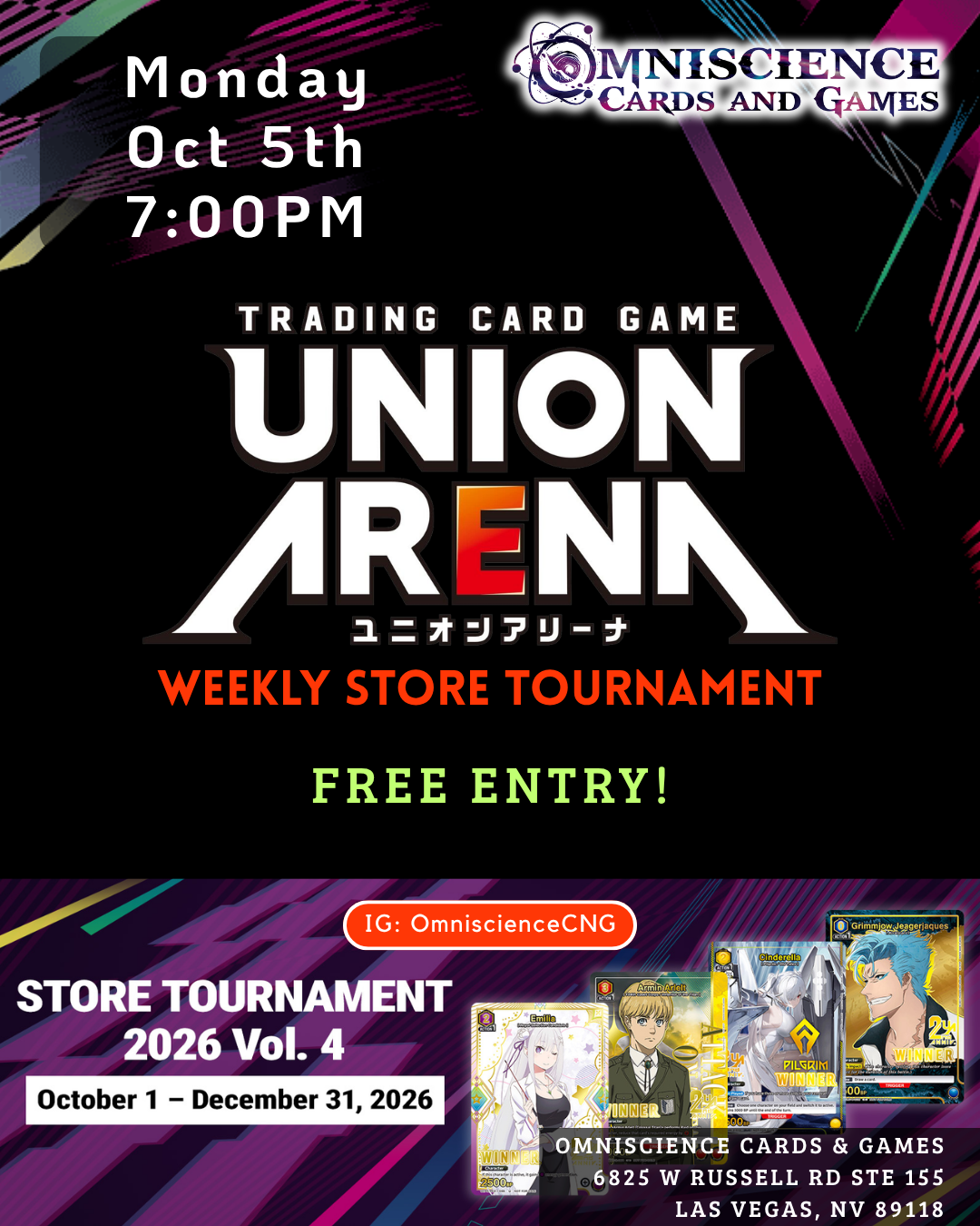 2026.10.05. UA Weekly Store Tournament – Omniscience Cards & Games