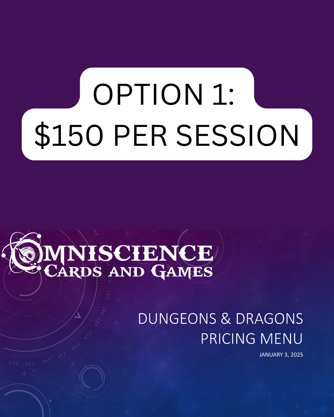 OPTION 1 – EVERYTHING INCLUDING THE GAME MASTER! (PER SESSION)