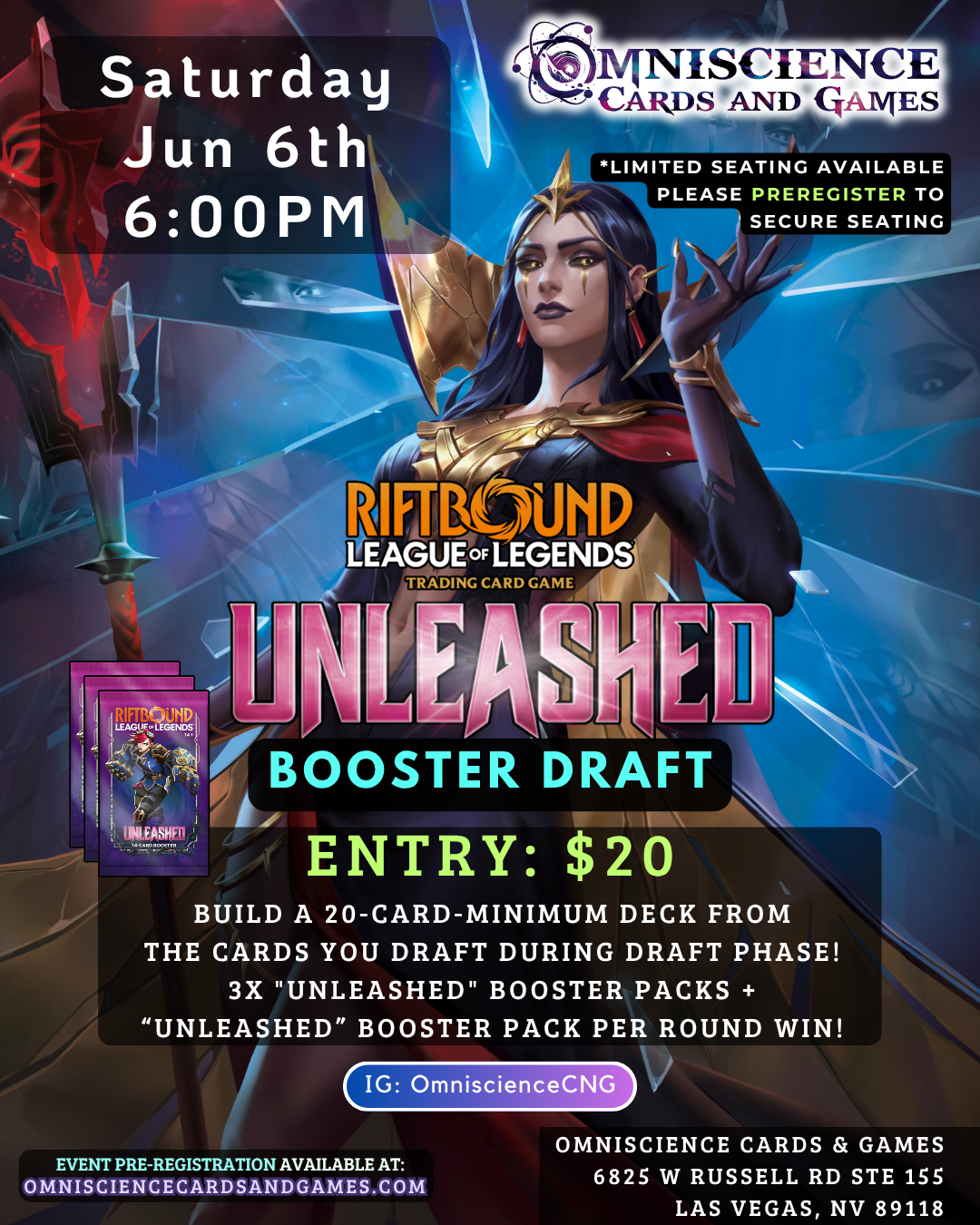 [PREREGISTRATION] Riftbound - League of Legends TCG: Unleashed Draft Event Entry June 6th Saturday 6PM