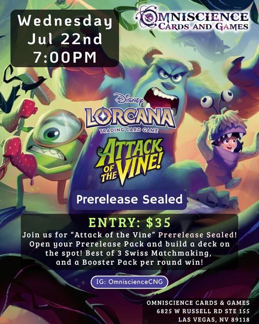[PREREGISTRATION] Disney LORCANA Attack of the Vine Prerelease Sealed Event Entry July 22nd Wednesday 7PM