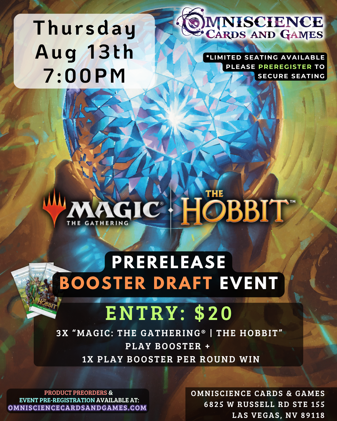 [PREREGISTRATION] Magic: The Gathering® | The Hobbit™ Prerelease Booster Draft Event Entry Aug 13th Thursday 7PM