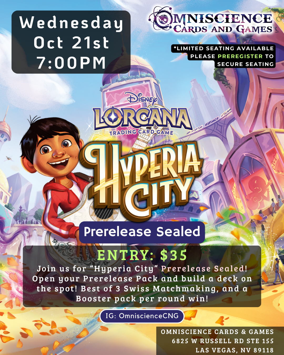 [PREREGISTRATION] Disney LORCANA Hyperia City Prerelease Sealed Event Entry October 21st Wednesday 7PM
