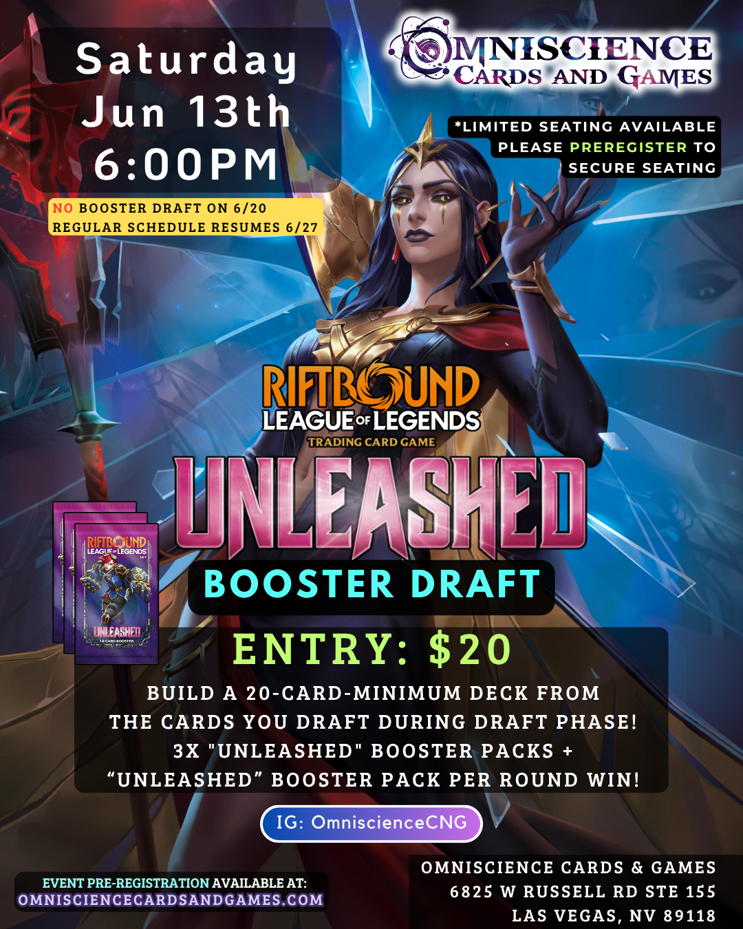 [PREREGISTRATION] Riftbound - League of Legends TCG: Unleashed Draft Event Entry June 13th Saturday 6PM