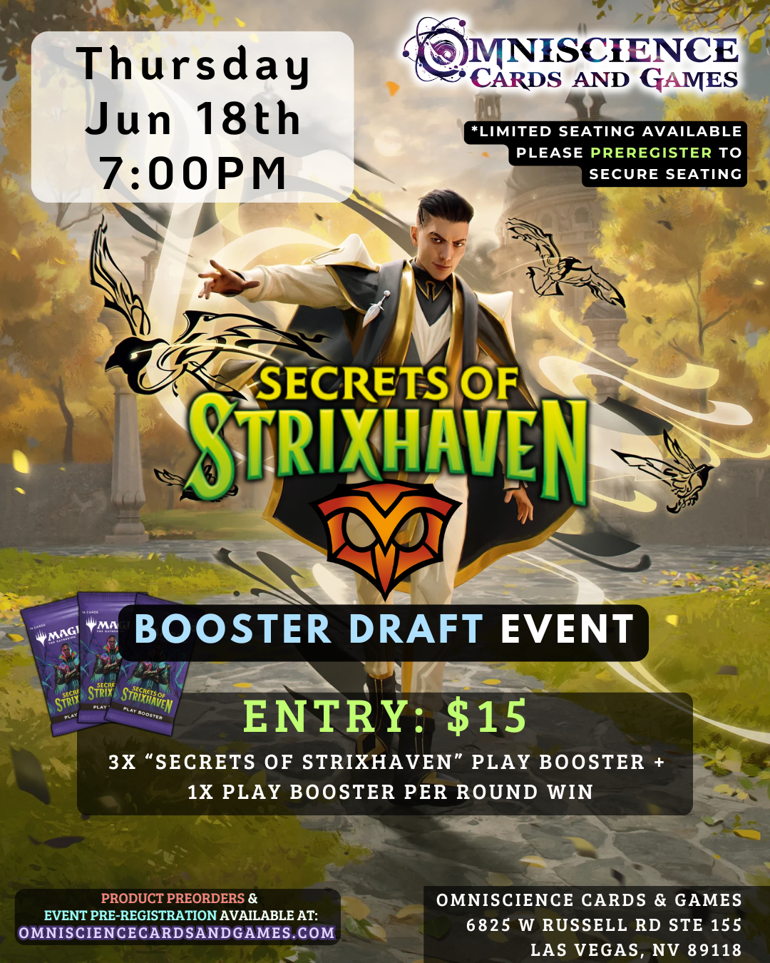 [PREREGISTRATION] Secrets of Strixhaven Booster Draft Event Entry Jun 18th Thursday 7PM