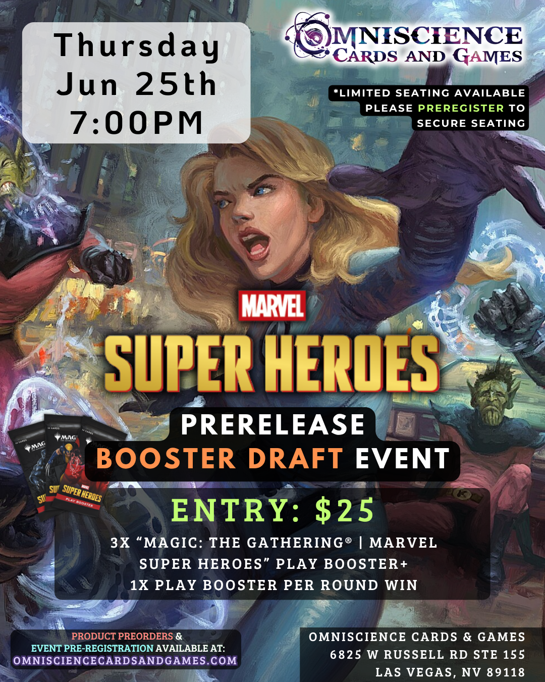 [PREREGISTRATION] Magic: The Gathering® | Marvel Super Heroes Prerelease Booster Draft Event Entry Jun 25th Thursday 7PM